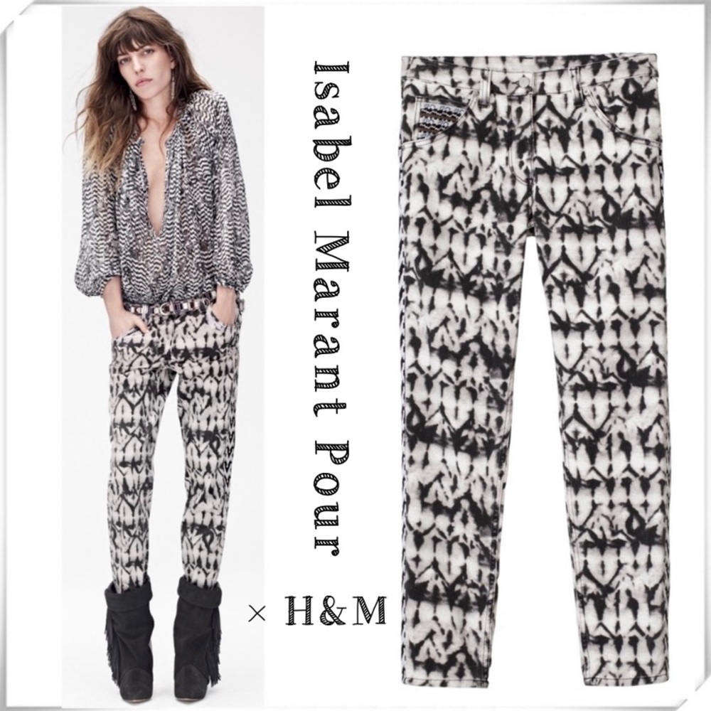 ISABEL Marant Pour × H&M Moto Tie Dye Ankle Skinny Jeans In Black with White